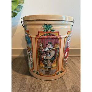 Vintage Topsy's History of St. Nicholas Christmas Popcorn Tin Barrel Rare